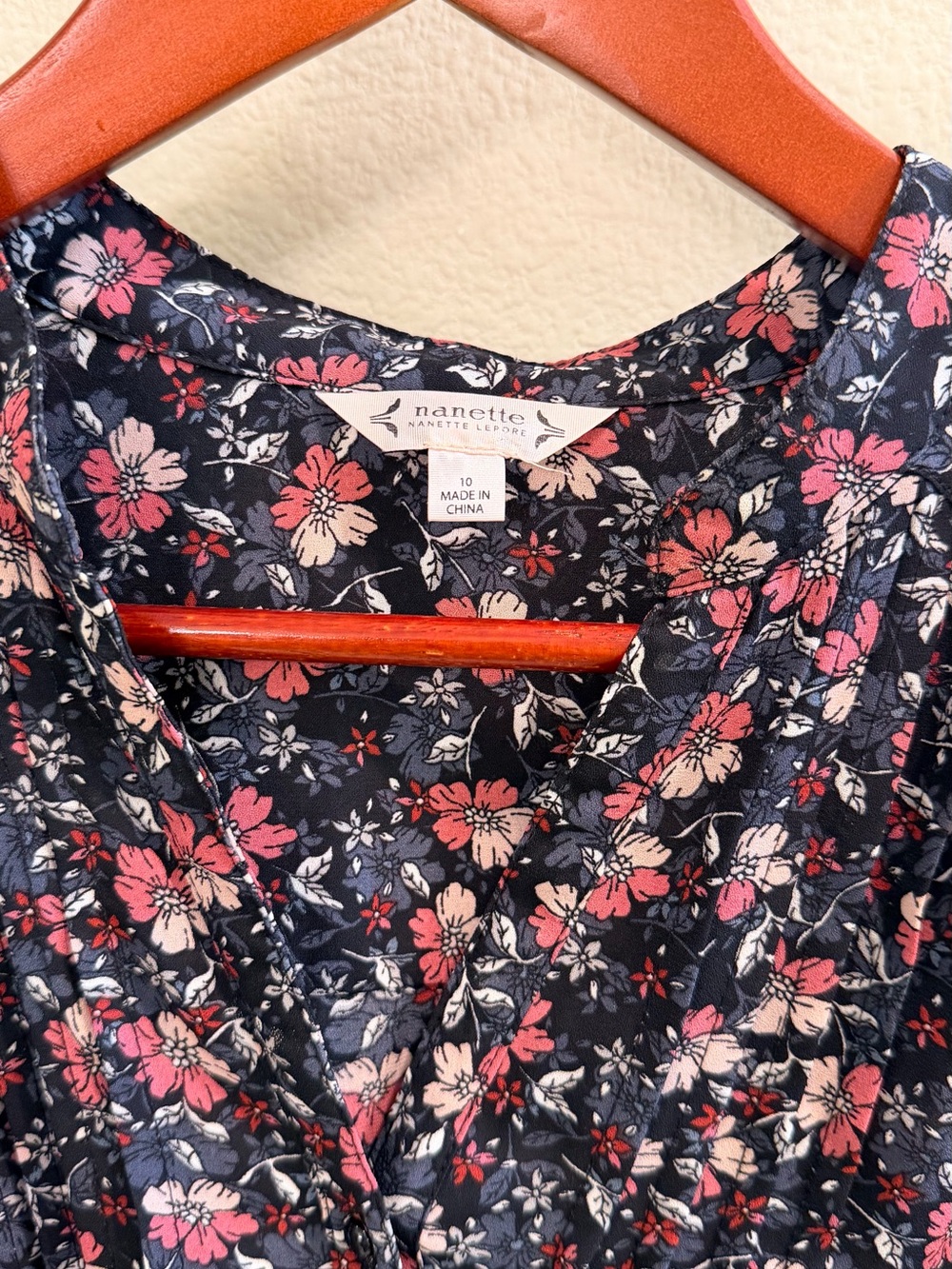 Nanette Floral V-Neck Blouse - Black with Pink & Cream Blossoms